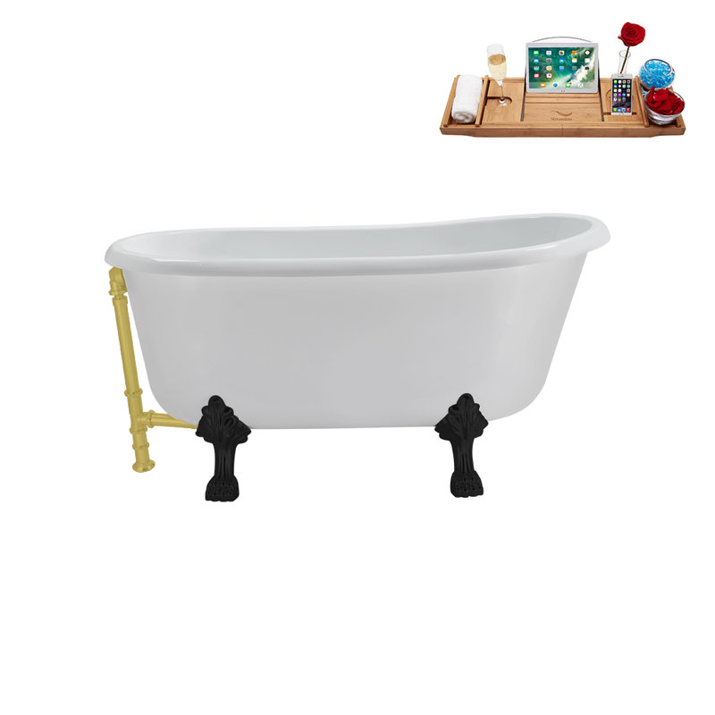 57.5'' x 29.5'' Soaking Acrylic Bathtub, Brushed Gold, Matte Black