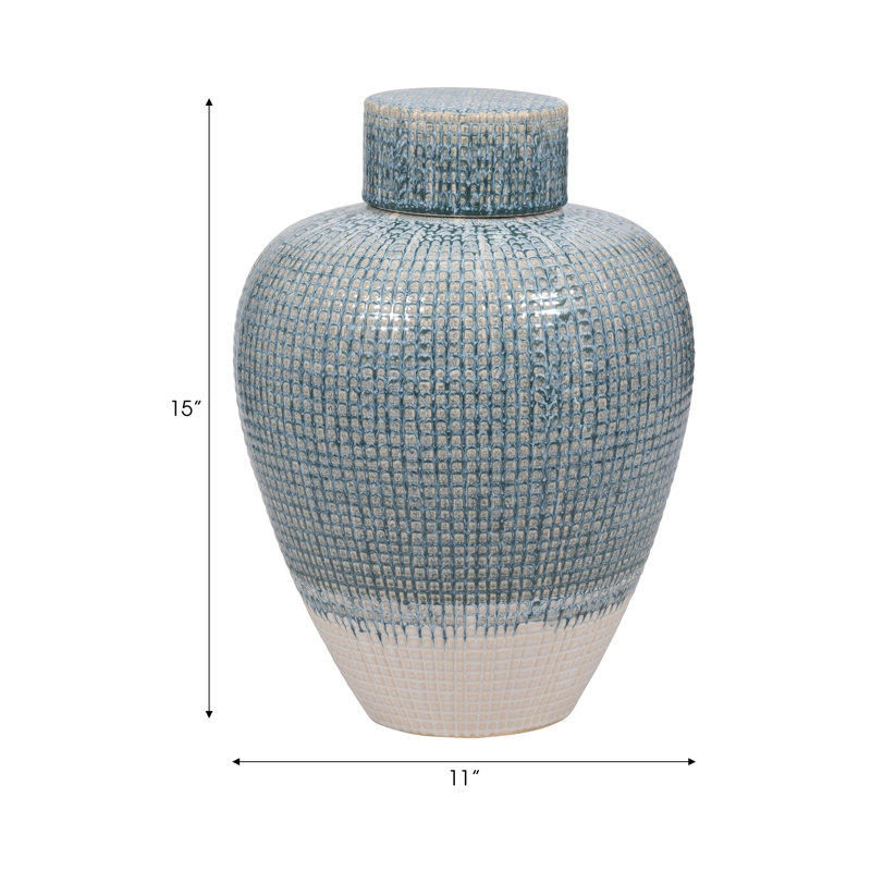 Textured Ceramic Ginger Jar with Removable Lid - Decorative Handcrafted Vase for Modern and Traditional Spaces - Elegant Accent Piece for Shelves, Mantels, and Tabletops - Stylish Home Decor Accessory