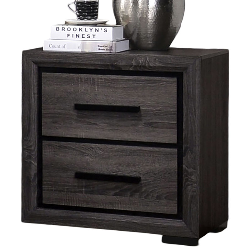 Armoire de chevet moderne grise avec garniture noire et deux tons, 2 tiroirs pour table de chevet, garniture bicolore, tiroirs, facile à installer