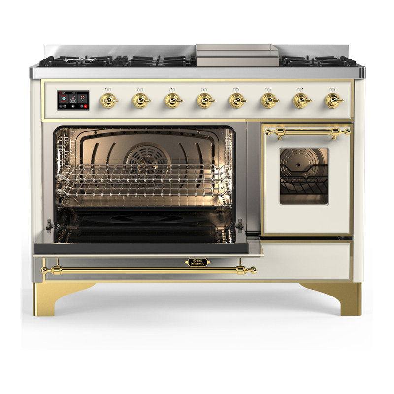 Majestic III Series 48 Inch Dual Fuel Range with 5 Sealed Burners, Griddle, Frenchtop in Matte Graphite (Liquid Propane, Burnished Trim)
