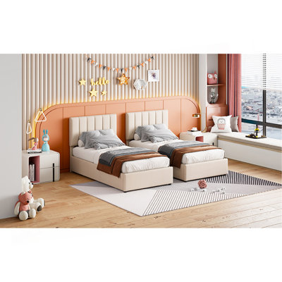 King Size Upholstered Platform Bed With A Hydraulic Storage System, Beige