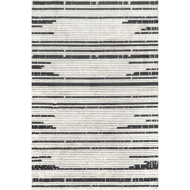 Carling Soft Shaggy Textured Contemporary Stripes Fringe Area Rug, Rectangle 9' 2" x 12'