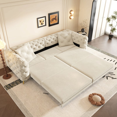 Canapé-lit convertible 3 en 1 de 248 cm (97,7 po), profondeur d'assise de 72 cm (28,4 po), canapé-lit gigogne moderne rembourré, canapé 4 places avec pouf amovible pour appartement, bureau, chambre, beige