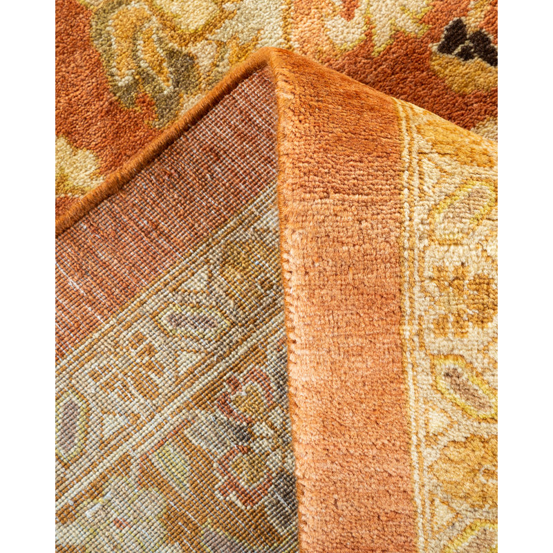 Tapis unique brun / jaune noué à la main de conception unique 10 pi 4 po x 13 pi 8 po Keenan