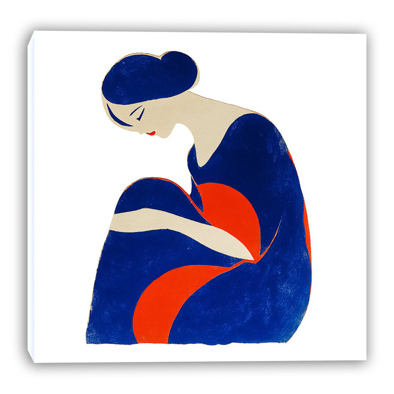 Art figuratif moderne sur toile bleu et rouge, H 40 po x l 40 po x P 1,5 po