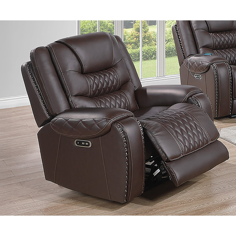 Fauteuil inclinable électrique Aidan, Cuir fleur chocolat