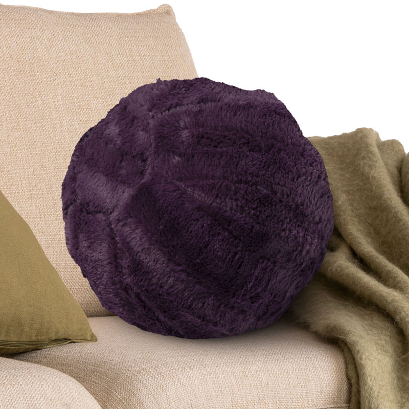 Faux Fur Floor Circular Pillow Cover & Insert, Purple