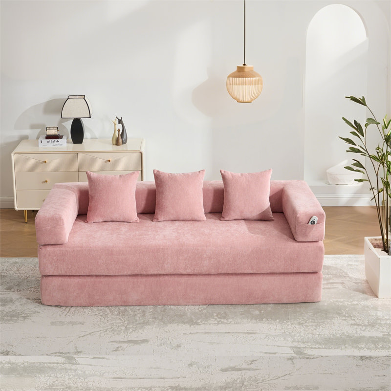 Canapé-lit pliant de 78 po avec accoudoirs amovibles en forme de L, canapé-lit modulaire en chenille désossé escamotable, canapé-lit pliable en mousse à mémoire de forme pour petits espaces