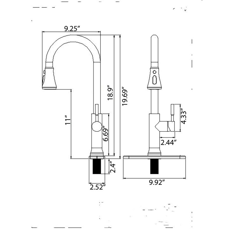 Robinet de cuisine à poignée simple 19,69 po 304, Noir mat
