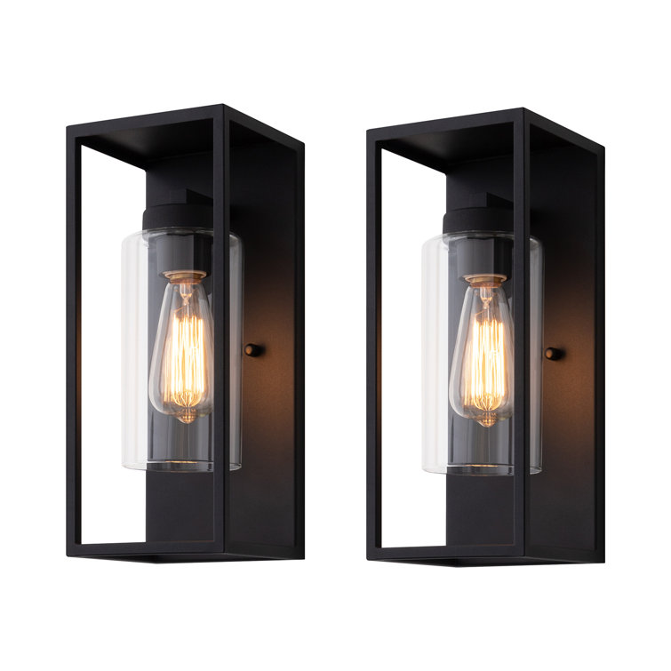Ataman 14" Classic Outdoor Wall Sconce 1 Light in Cylinder Glass Shade and Rectangular Metal Frame