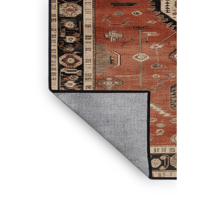 Machine Washable Turkish Brown Area Rug, Rond 4 pi