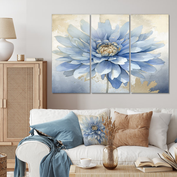 DesignArt Blooming Blue White Chrysanthemum Retro Flowers On Canvas 3 ...