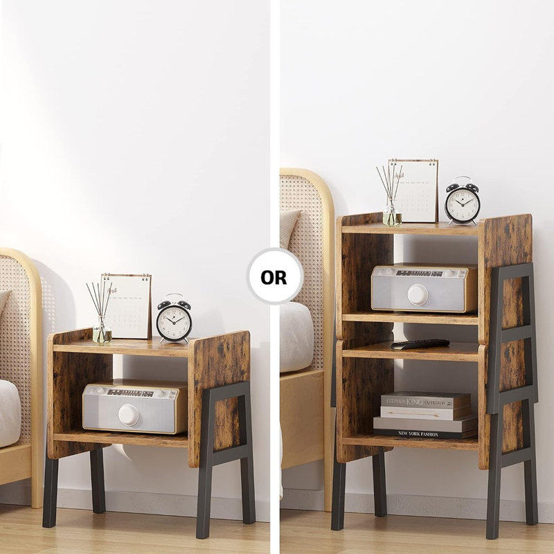 Ensemble de 2 tables de bout empilables, tables de chevet à tablettes de rangement ouvertes, tables d'appoint rustiques brunes pour la chambre à coucher, le salon et le vestibule