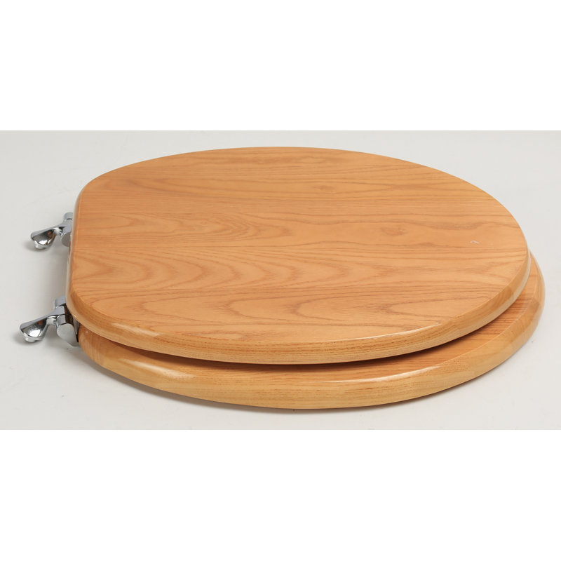 Round Toilet Seat and Lid, Natural Red Oak, Polished Brass