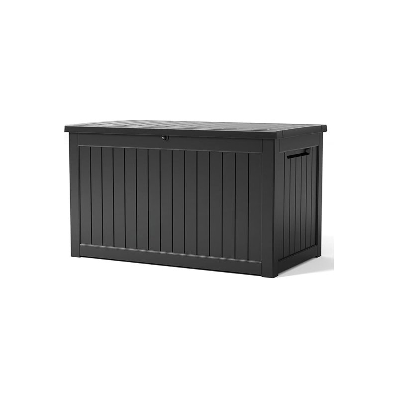 180 Gallon Outdoor Storage Box, Weather-Resistant Resin Deck Box with Wood Grain, Lockable Patio Storage Bin for Garden Tools, Pool Supplies, Outdoor Furniture Cushions and Toys