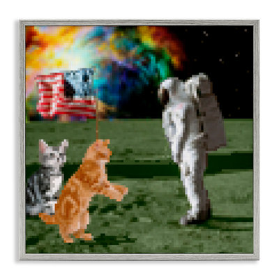 Pixel Cats & Astronaut, art de la giclée encadrée par June Erica Vess