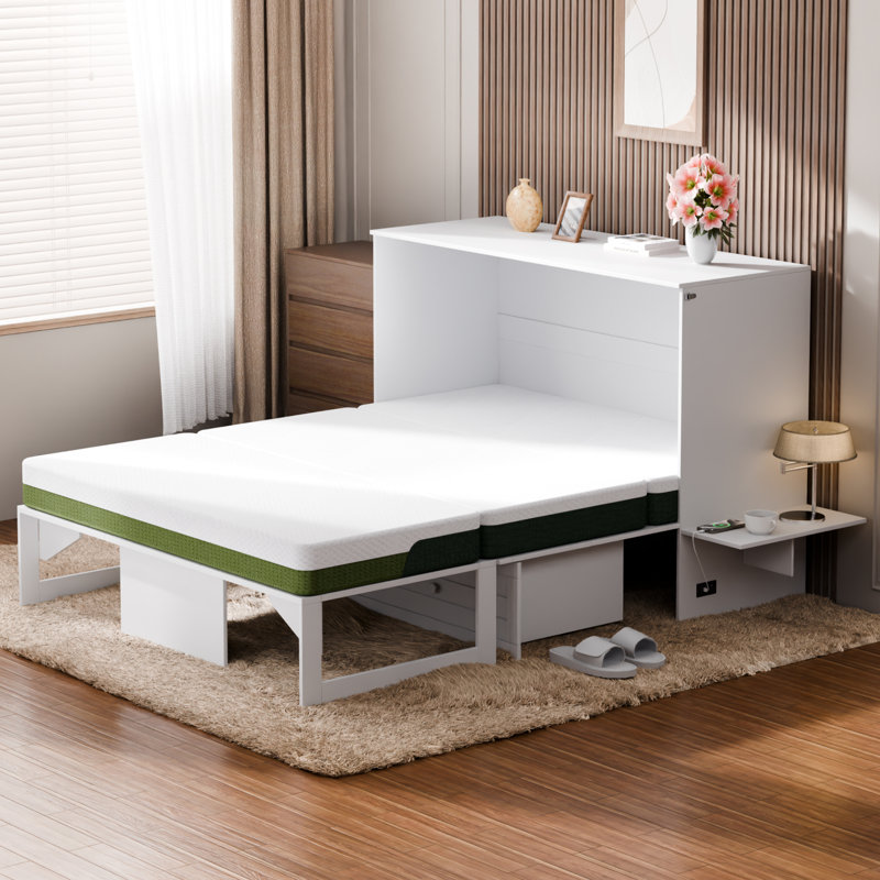 Grande commode moderne avec grands tiroirs de rangement, 2 prises, ports USB et table de chevet Modern, blanc, White, Queen