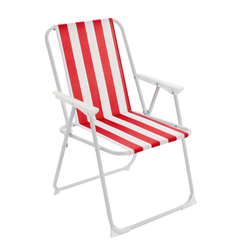 Folding Metal Beach Chair Stripe, Red