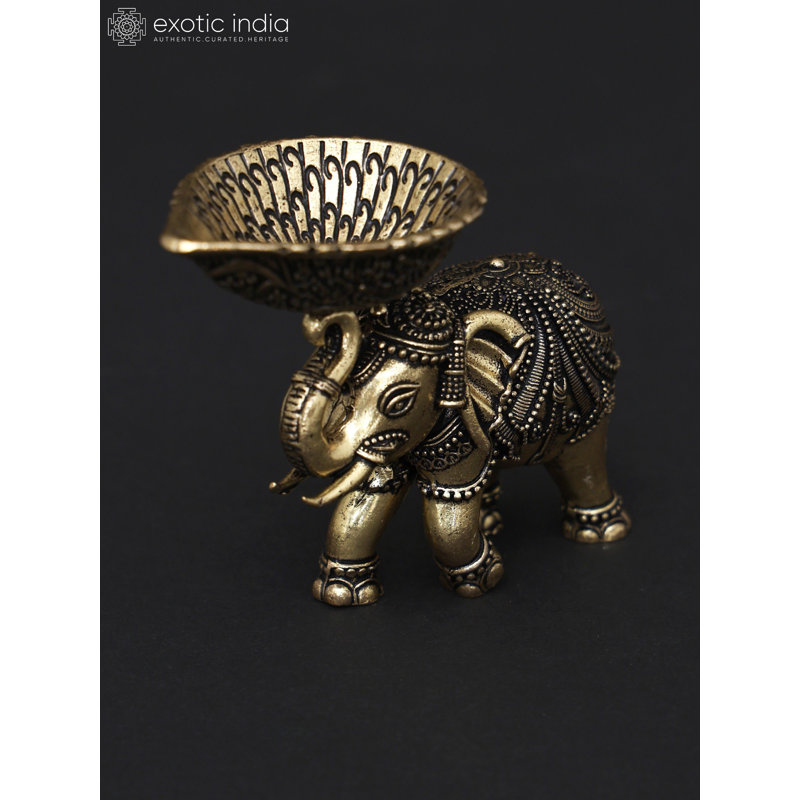 3 Inch Small Brass Elephant with Diya