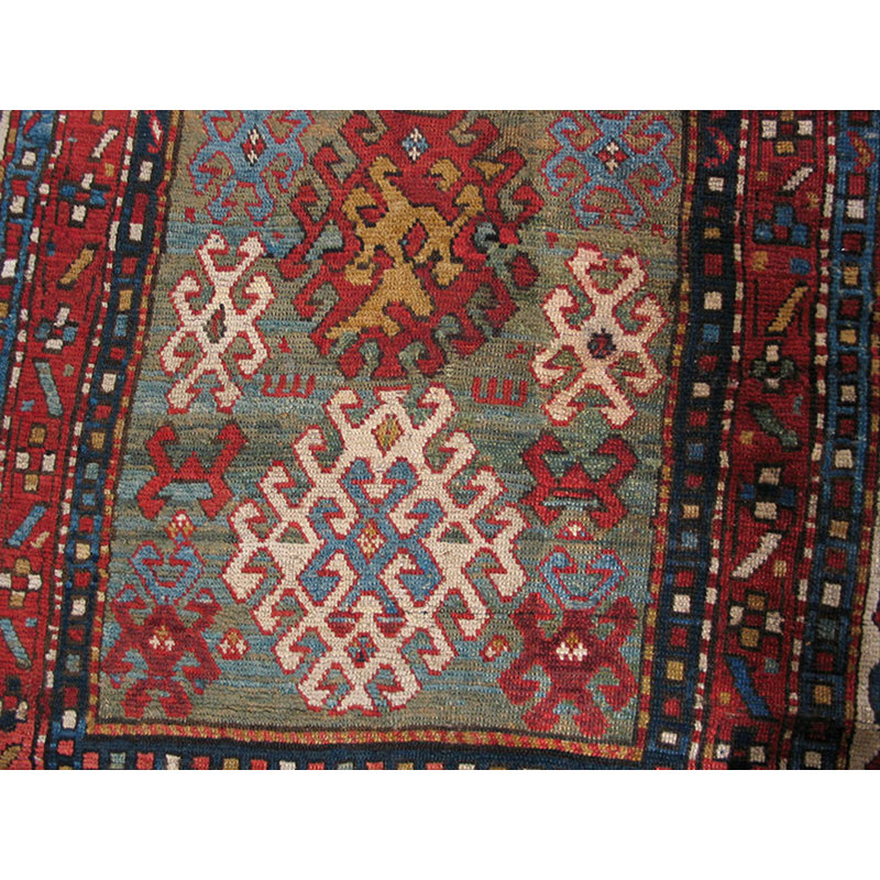 Artistic Tribal Antique Late 19th Century Green Caucasian Kazak Rug