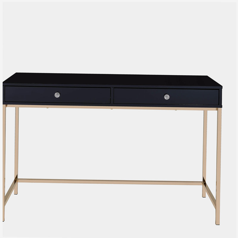 Bureau noir à 2 tiroirs noir brillant, Noir