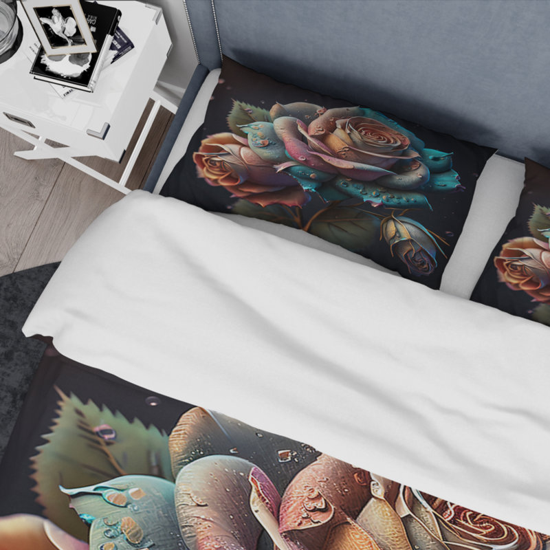 Ensemble de housse de couette multicolore en microfibre / polyester roses hyperréalistes