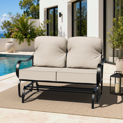 Causeuse-fauteuil d'extérieur pour 2 personnes avec structure antirouille et coussins beiges