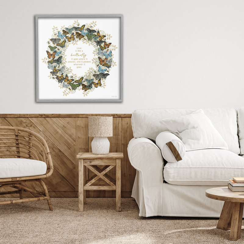 «Life Is Like A Butterfly Wreath», giclée encadrée, design par Cindy Jacobs, Estampe numérique Farmhouse, H 24 po x l 24 po