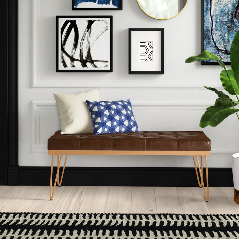 Banc en similicuir Brychan, Brun/doré