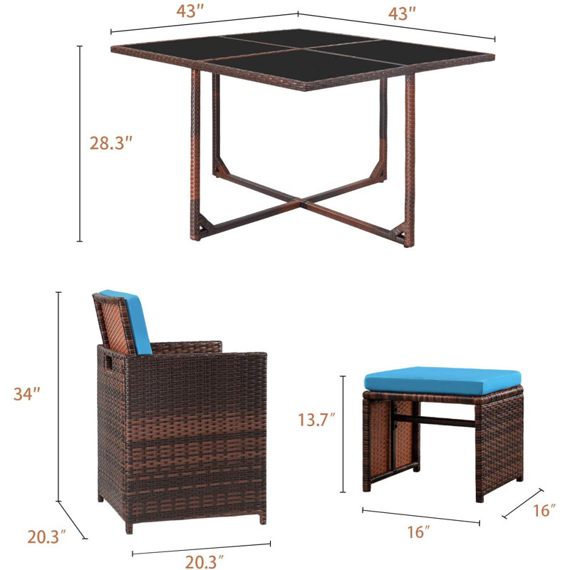 Jmir 8 - Person Wicker Patio Dining Set with Square Table, Blue