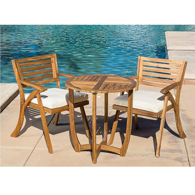Ensemble repas d'extérieur en bois 3 pièces KD avec coussins Hermosa