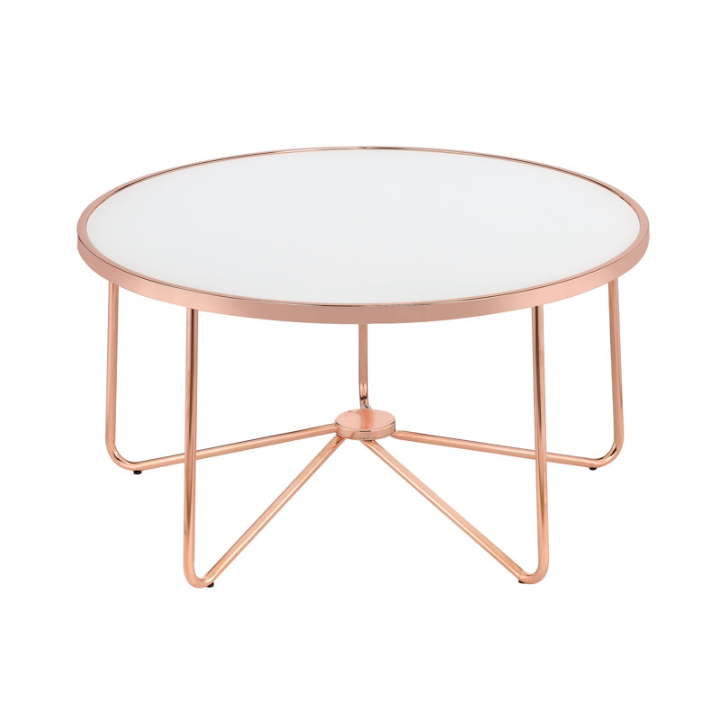 Small Round Copper and Frosted Glass Coffee Table