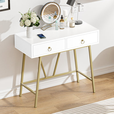 Siilata Makeup Vanity Table with Drawer Home Office Writing Desk White by Mercer41