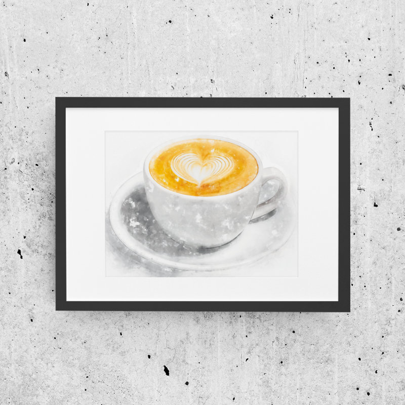 Coffee Cup - Single Picture Frame Illustration on Wood