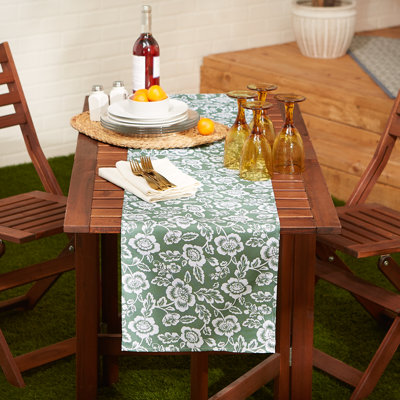 NAUTICAL BLUE FLORAL PRINT OUTDOOR TABLE RUNNER 14X72