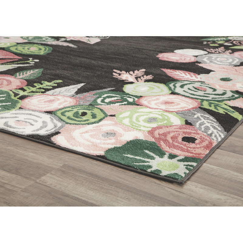 Tapis floral rose onyx Valentina, Rectangle 2 pi x 4 pi