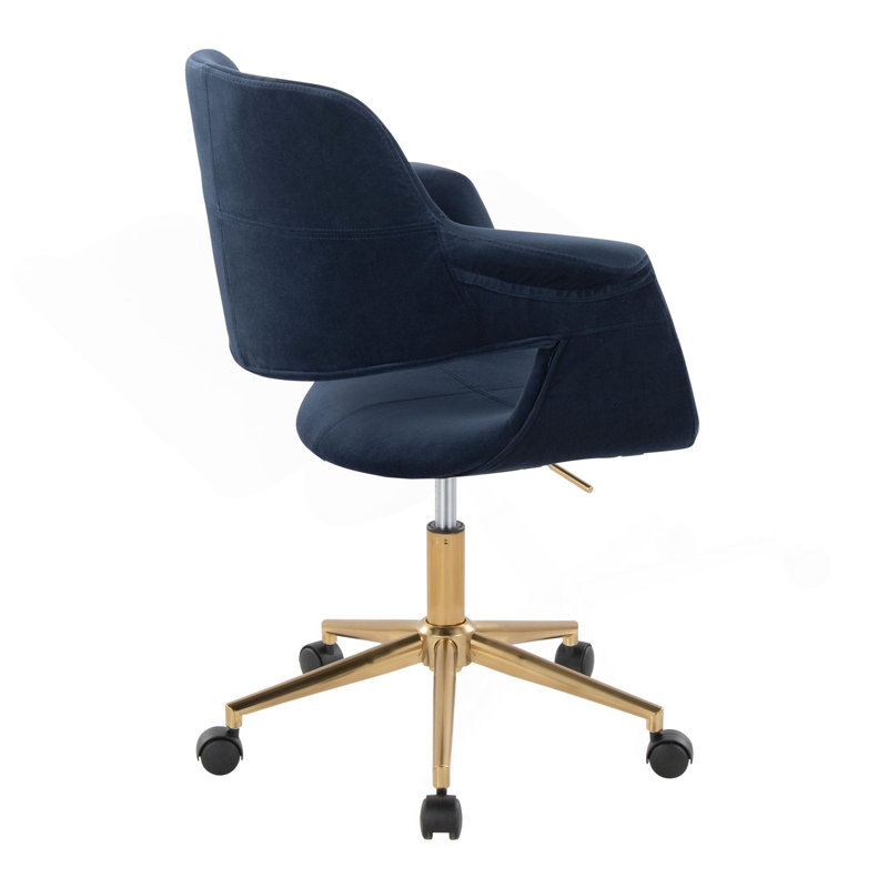 Chaise de bureau Mid-Century Vintage Flair Vintage en métal doré et velours bleu par Lumisource, Bleu