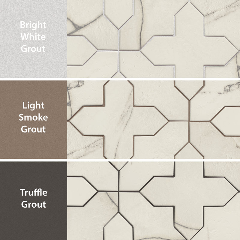 Istanbul Templar Shield With Cross 8-3/8 In. X 8-3/8 In. Porcelain Floor And Wall Tile Kit, White/Gray