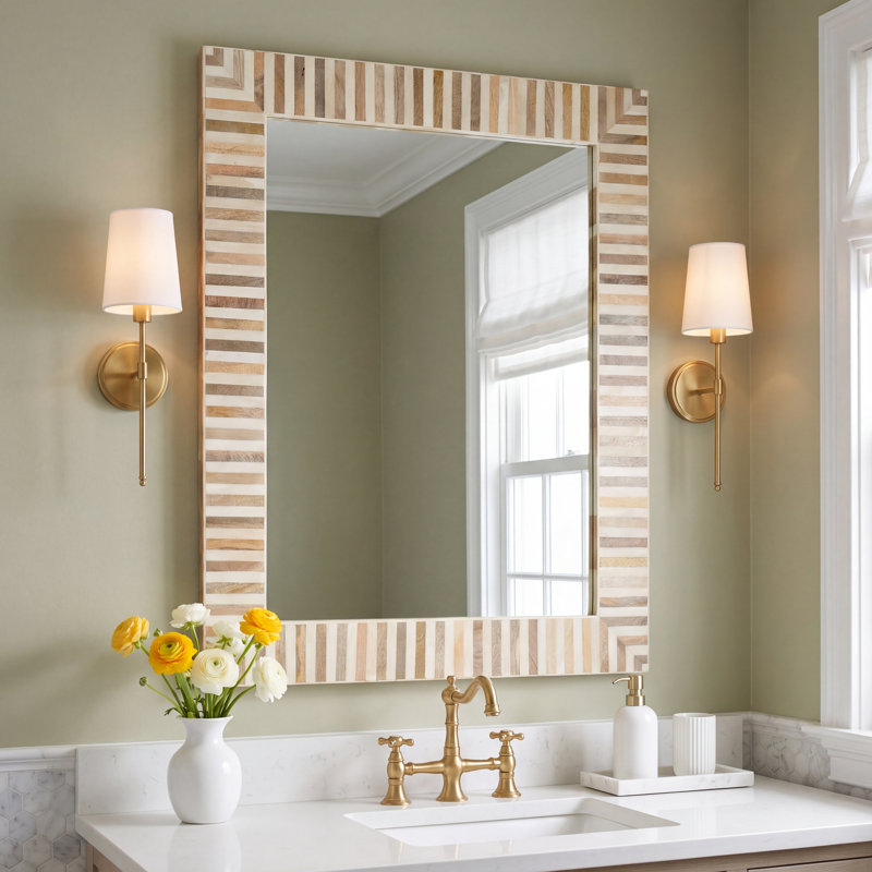 Demson Bone Rectangle Mirror, Tan