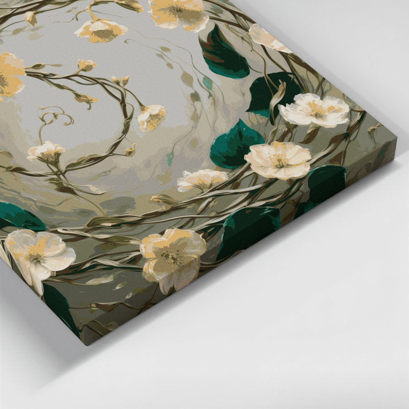 «Botanical Honeysuckle», art mural sur toile beige, H 12 po x l 12 po