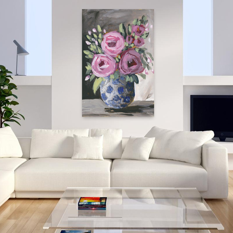Ginger Jar Floral I, art floral abstrait contemporain, H 48 po x l 32 po