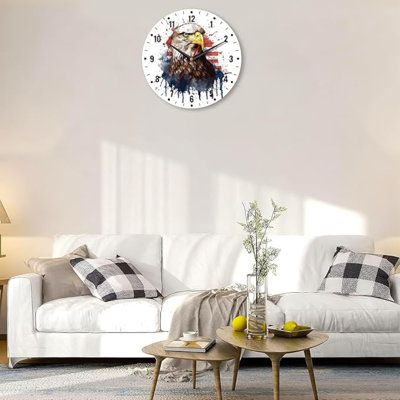 SPUNKER Wall Clocks,American Flag Wall Clocks,Bald Eagle Patriotic Battery Operated Wall Clock Silent Non-Ticking Decorative For Home Kitchen Bathroom Living Room Bedroom Office 10 Inch