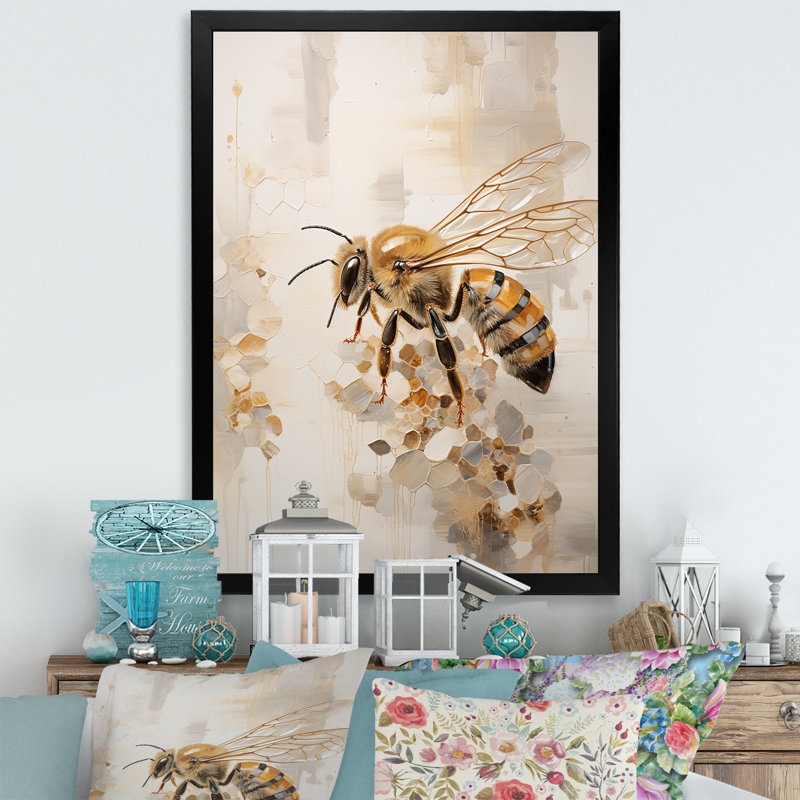 Minimalisme buzzing abeille sur toile, Cadre photo noir, H 40 po x l 30 po x P 1,5 po