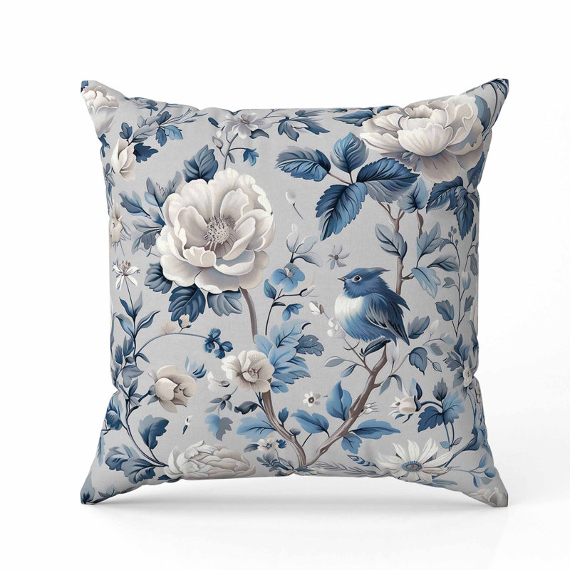 Coussin en faux suède Misty Morning, Bleu/gris, Carré 20 po