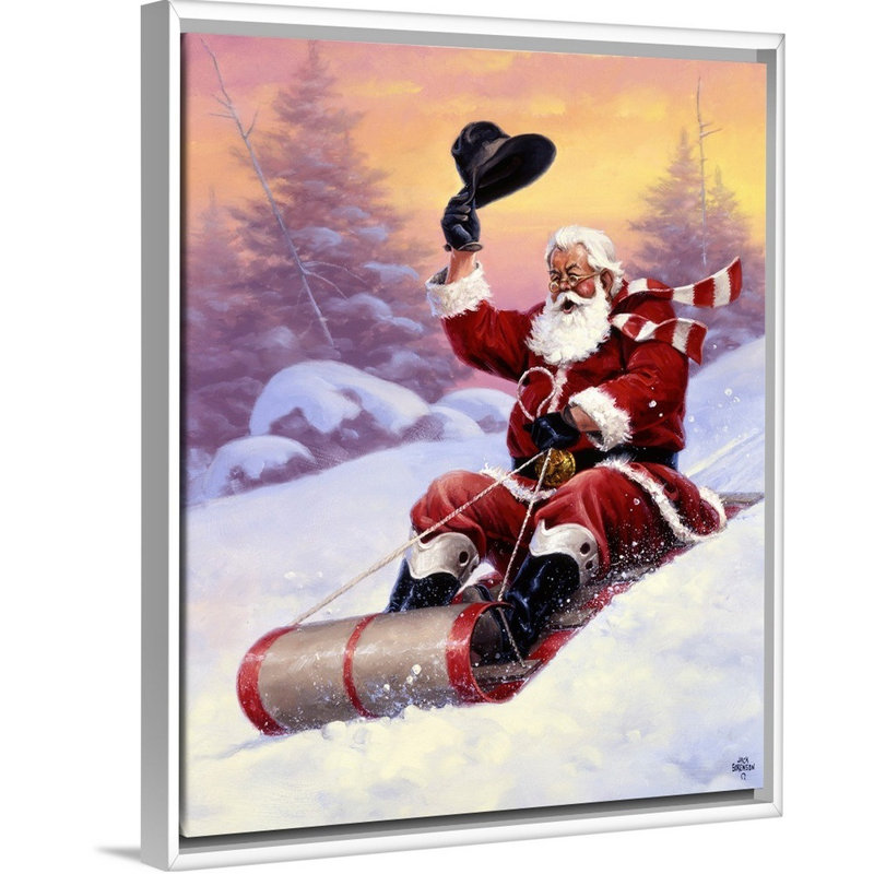Reproduction d’art sur toile, "Here Comes Santa" par Jack sorde, Cadre blanc, H 32 po x l 26 po x P 1,75 po