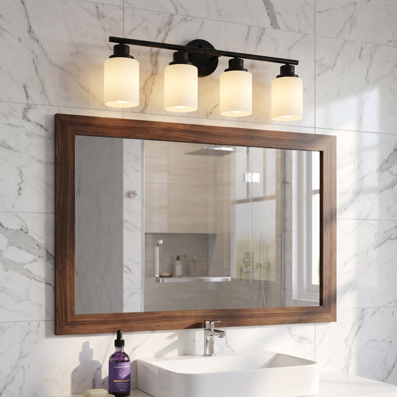 24'' 4-Light Black Bathroom Vanity Light Modern Wall Sconce with Milky White Frosted Glass Shades, Matte Black, 4 Lights