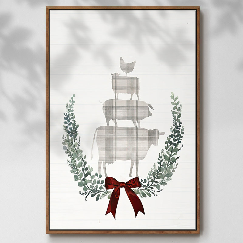 Yuletide Animals I, reproduction d'art sur toile, H 41 po x l 27 po x P 1,5 po, Cadre flottant noyer