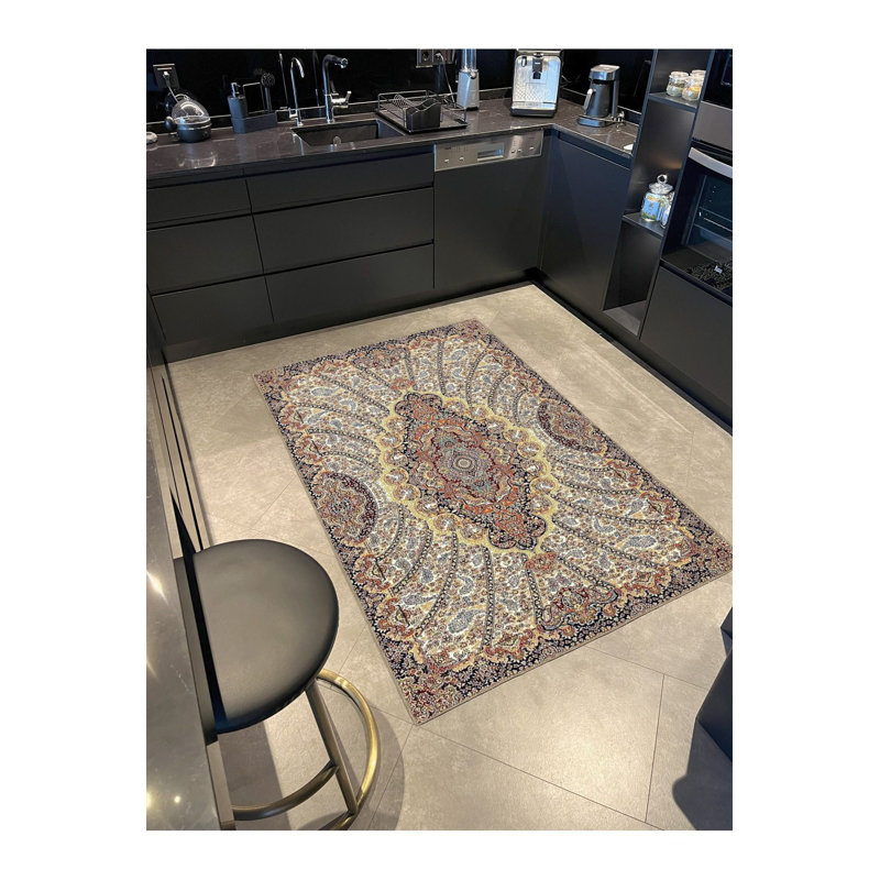 Tapis décoratif crème traditionnel à motif tissé à base tissée, Sous-tapis rectangulaire 3 pi 11 po x 5 pi 11 po i