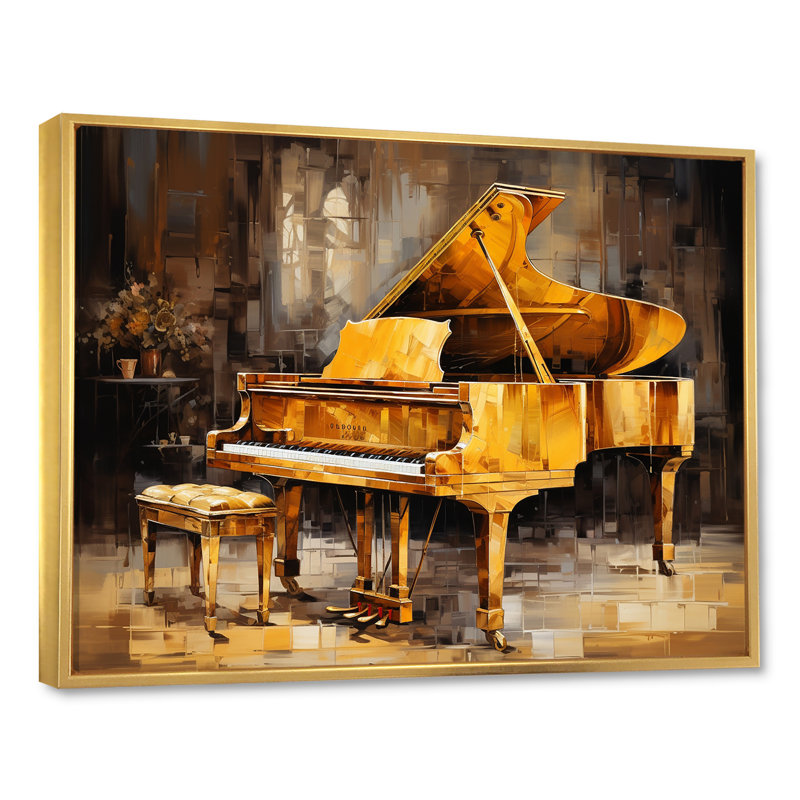 «Black and Yellow Piano Jazzed Keys» sur impression sur toile, Cadre flottant doré, H 16 po x l 32 po