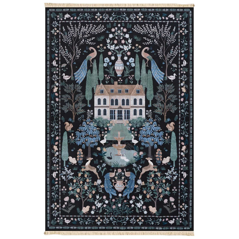 Dark Estate Scene Botanical Area Rug